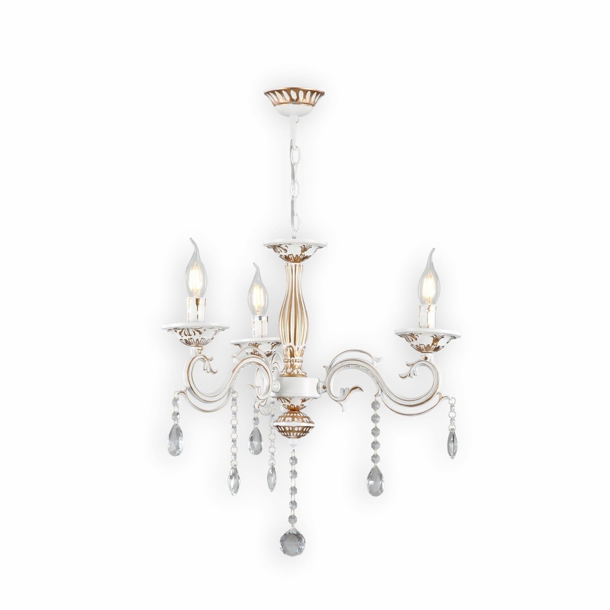 Main image of 3 Arm Chandelier Metal and Crystal Gold Aged Cream 3xE14 | TEKLED 159-17828