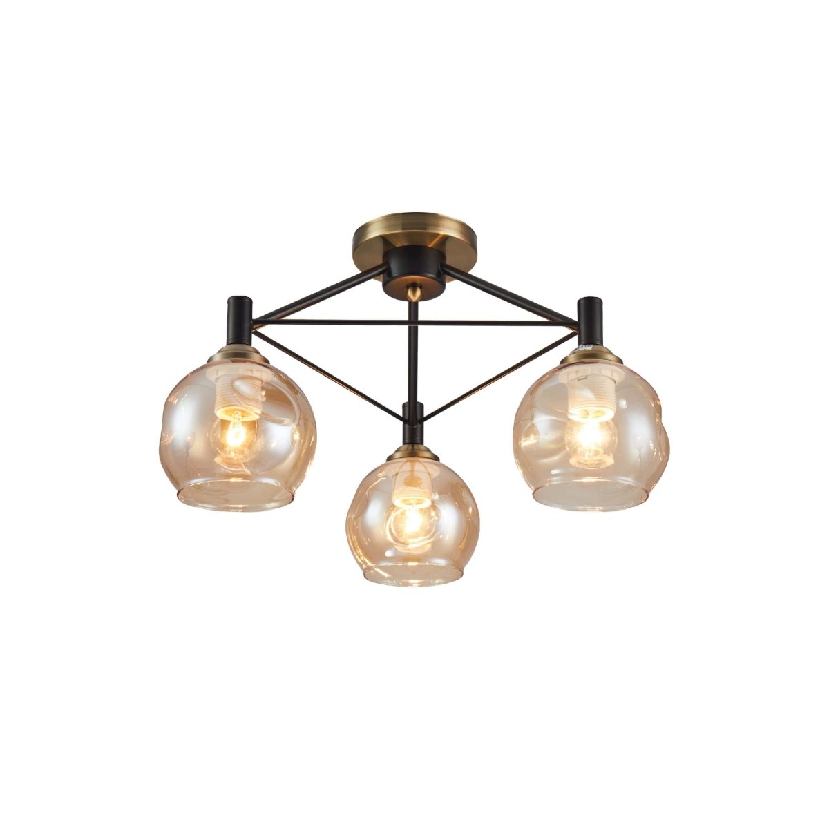 Main image of Amber Bell Glass Black Metal Semi Flush Ceiling Light 158-19888 | TEKLED 158-19888