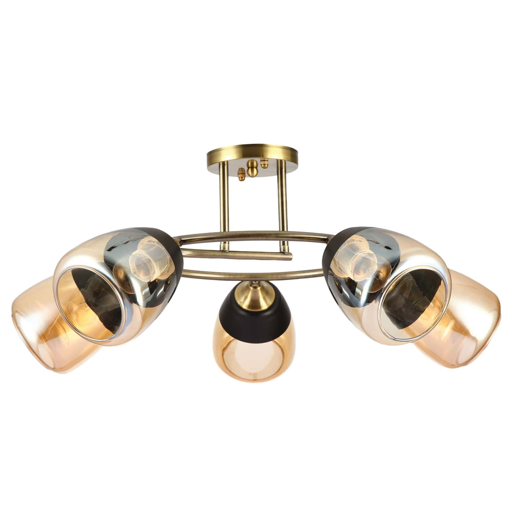 Main image of Amber Black Bell Glass Antique Brass Metal Spiral Semi Flush Ceiling Light 159-17160 | TEKLED 159-17160