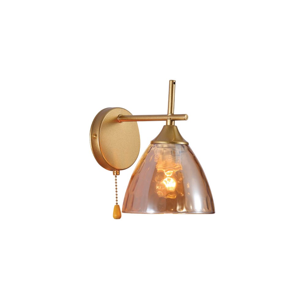 Main image of Amber Cone Glass Gold Wall Light E27 Pull Down Switch | TEKLED 151-19772