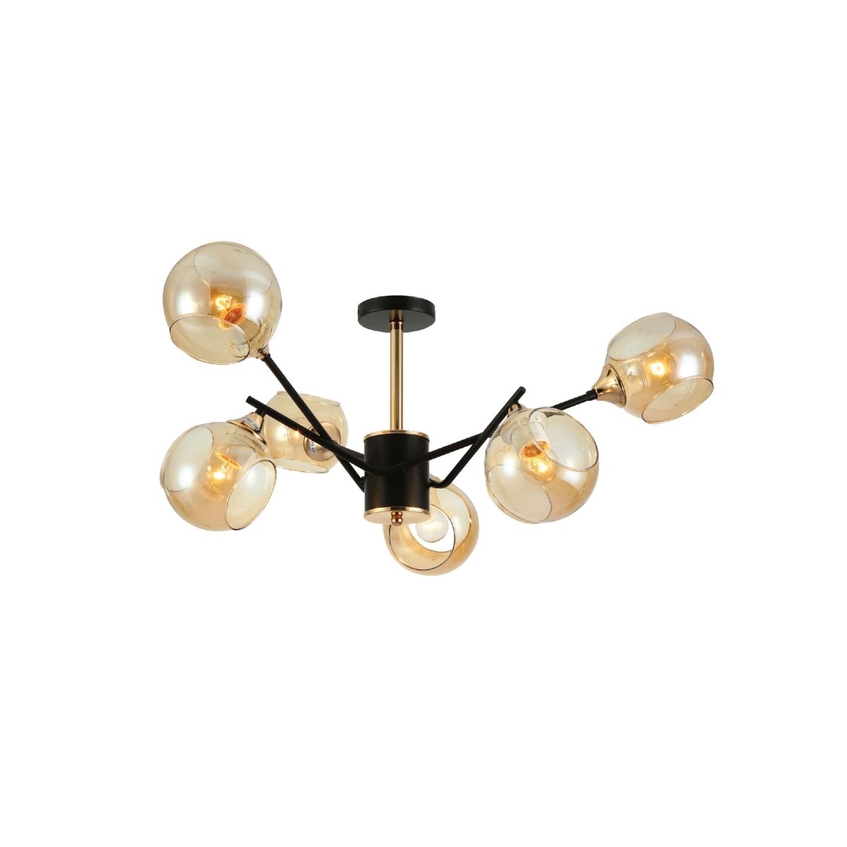 Main image of Amber Cut-out Globe Glass Black Gold Metal Sputnik Semi Flush Ceiling Light | TEKLED 159-17196