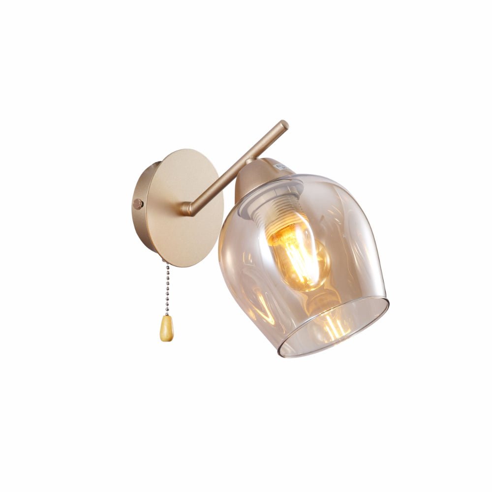 Main image of Amber Glass Metalic Gold Branch Twig Modern Wall Light with E27 Fitting and Pull Down Switch | TEKLED 151-19810
