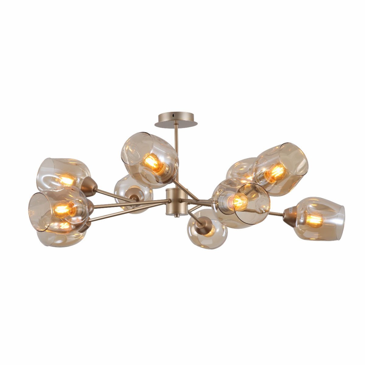 Main image of Amber Glass Metalic Gold Branch Twig Semi Flush Modern Ceiling Light with 10xE27 Fitting | TEKLED 159-17816