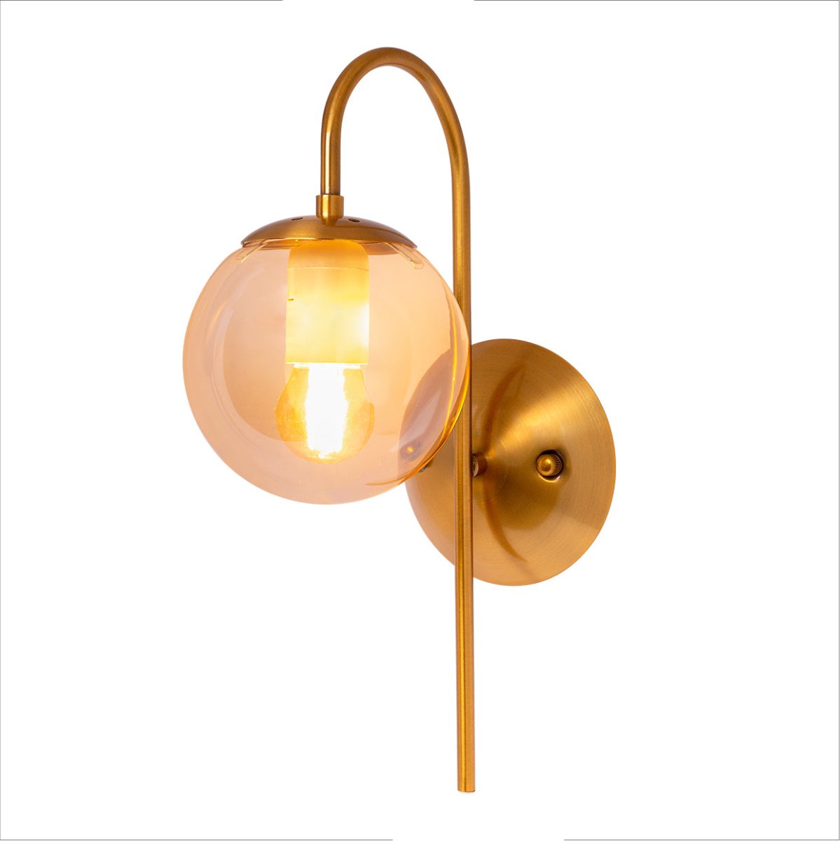Main image of Amber Globe Glass Gold Aluminium Bronze Cane Metal Downward Wall Light with E27 Fitting | TEKLED 151-19488