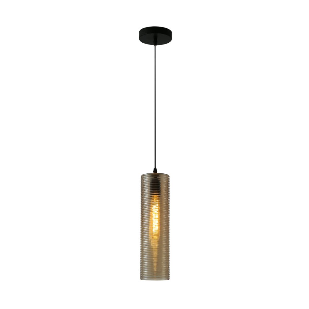 Main image of Amber Reeded Cylinder Glass Pendant Light with E27 Fitting | TEKLED 158-19742
