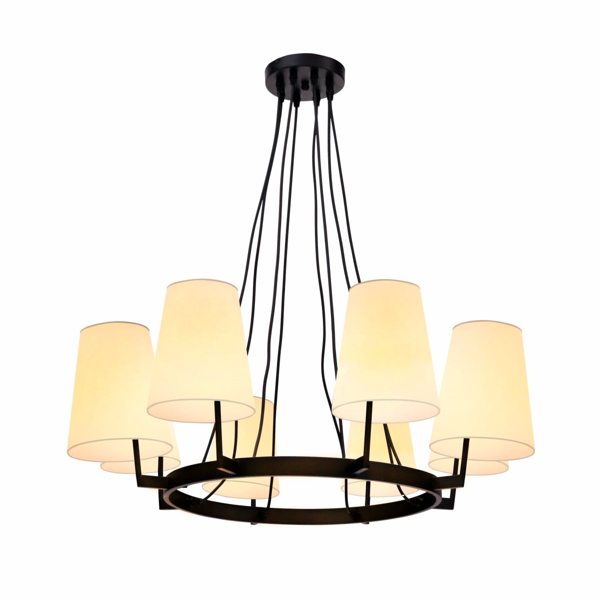 Main image of Beige Fabric Shade Black Metal Body Chandelier with 8xE14 Fitting | TEKLED 159-17556