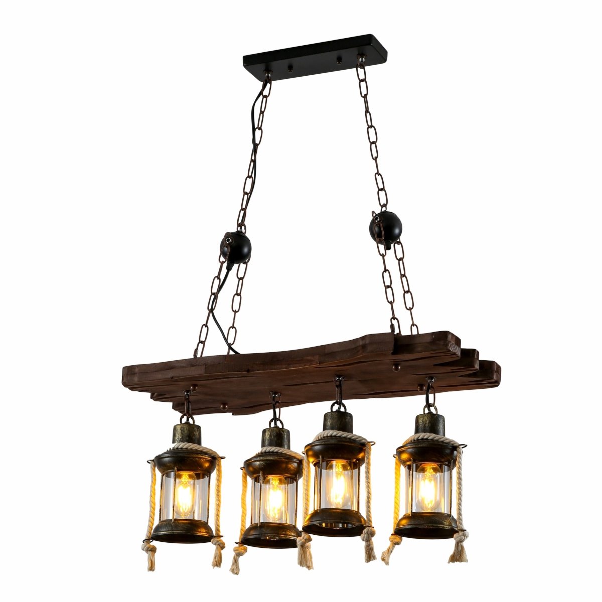 Main image of Board Iron and Wood Glass Cylinder Shade Island Chandelier Light 4xE27 | TEKLED 159-17852