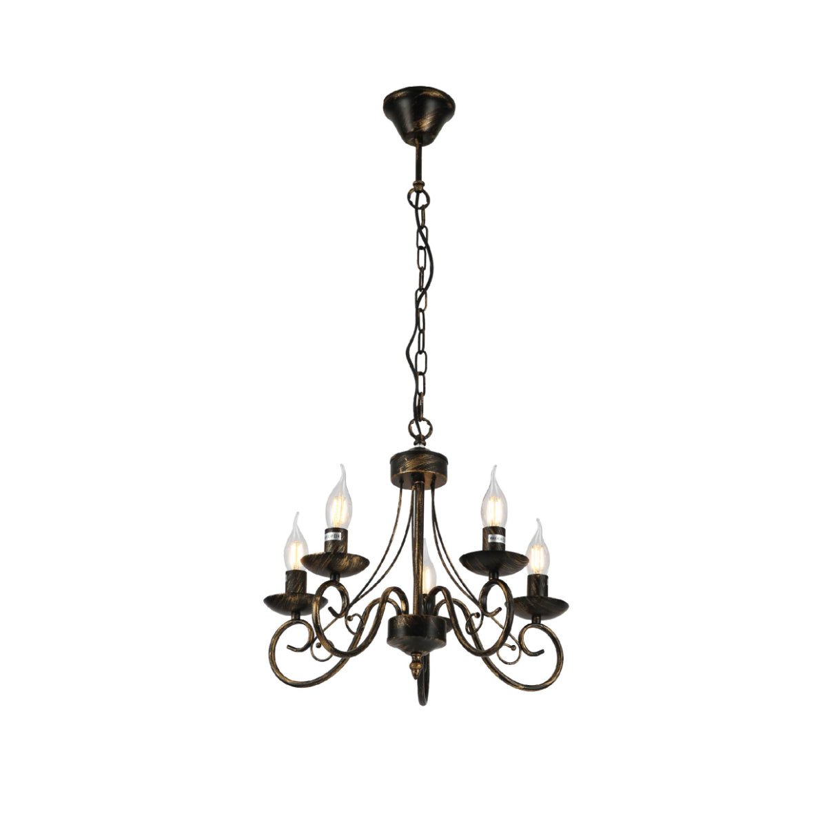 Main image of Candle Vintage Gold Patinated Black French Chandelier Ceiling Light 5xE14 | TEKLED 152-17615