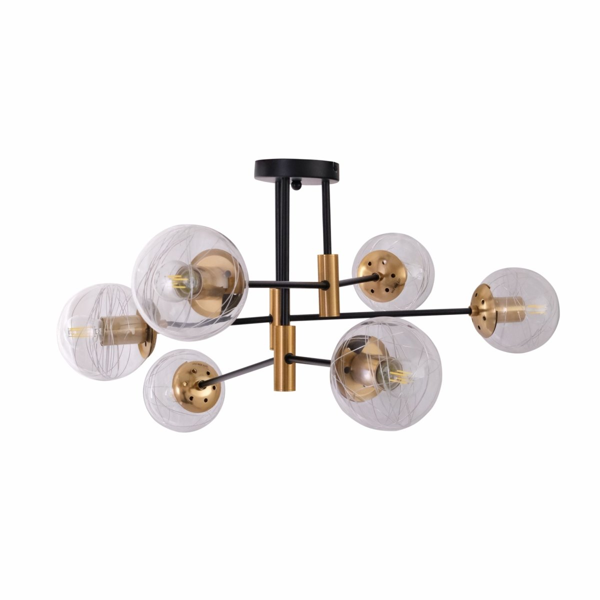 Main image of Clear Glass Globe Gold and Black Metal Semi Flush Ceiling Light with 6xE27 Fitting | TEKLED 159-17432