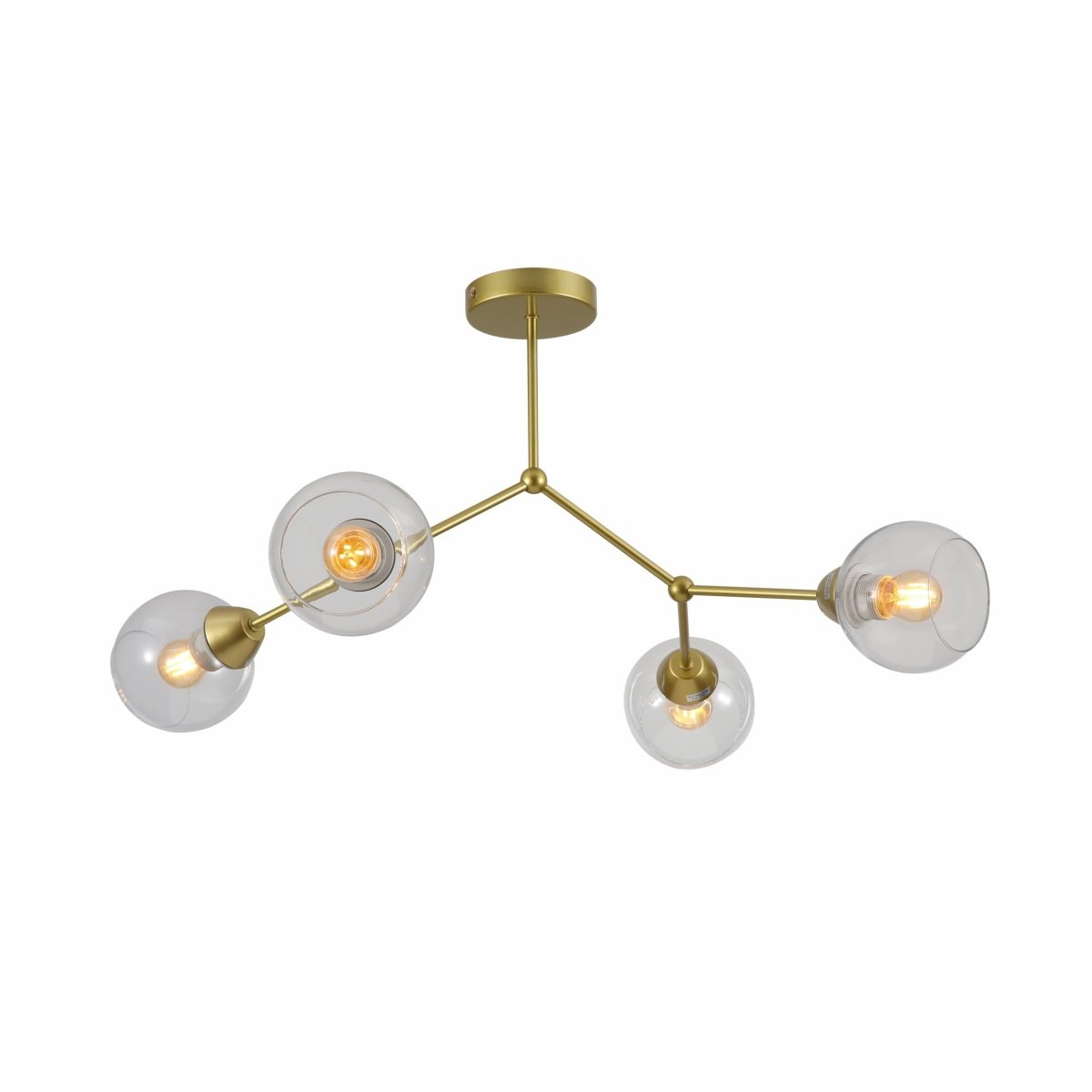 Main image of Clear Glass Gold Wishbone Branch Twig Semi Flush Modern Sputnik Ceiling Light with 4xE27 Fitting | TEKLED 159-17806