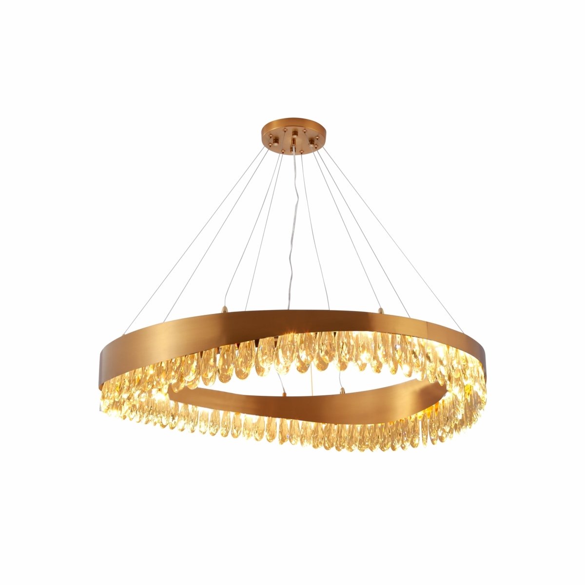 Main image of Faceted Long Pear Crystal Gold Metal Chandelier D1000 with 16xG9 Fitting | TEKLED 156-19572