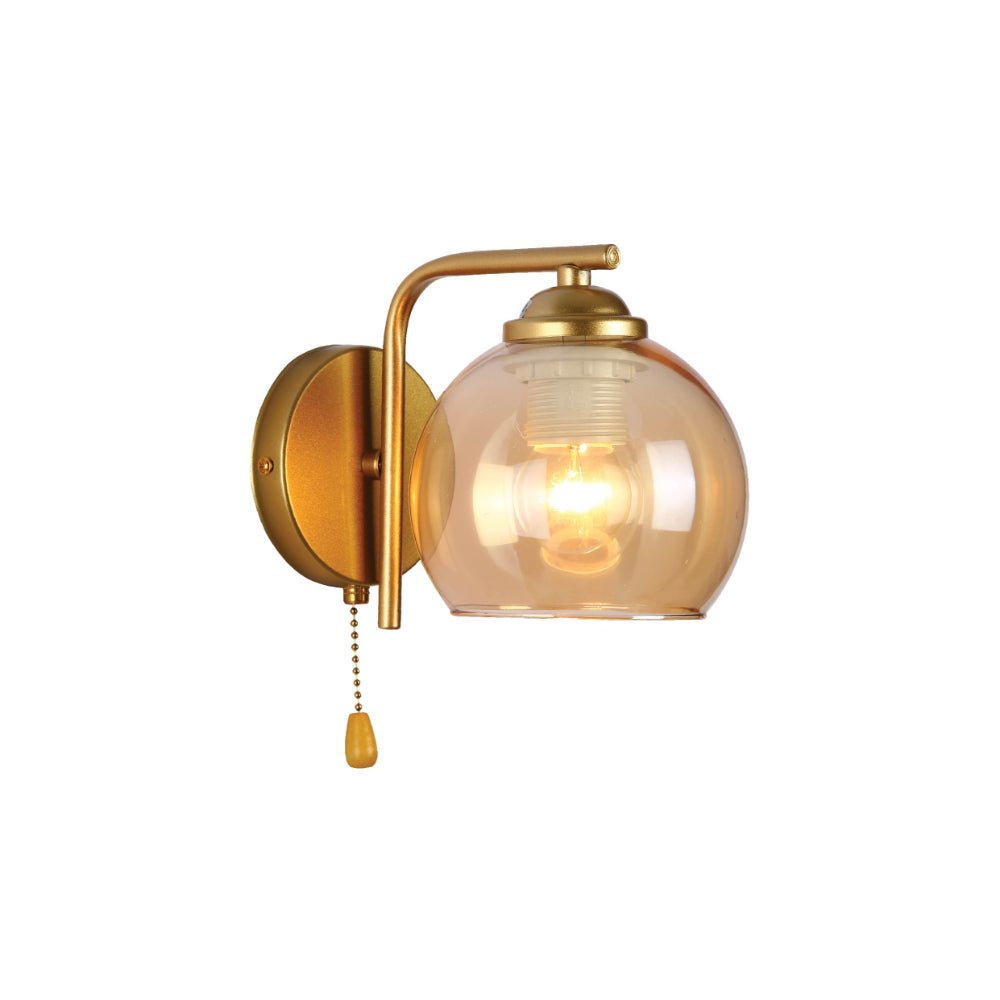 Main image of Gold L shape Metal Amber Dome Glass Wall Light E27 with Pull Down Switch | TEKLED 151-19768