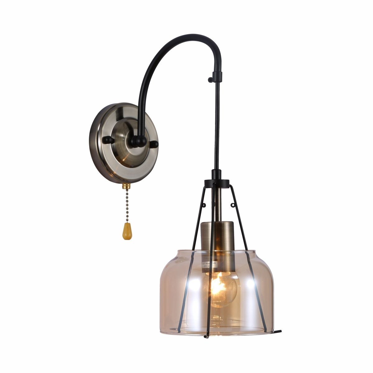 Amber Glass Pendant Wall Light E27 And Pull Down Switch's main image.