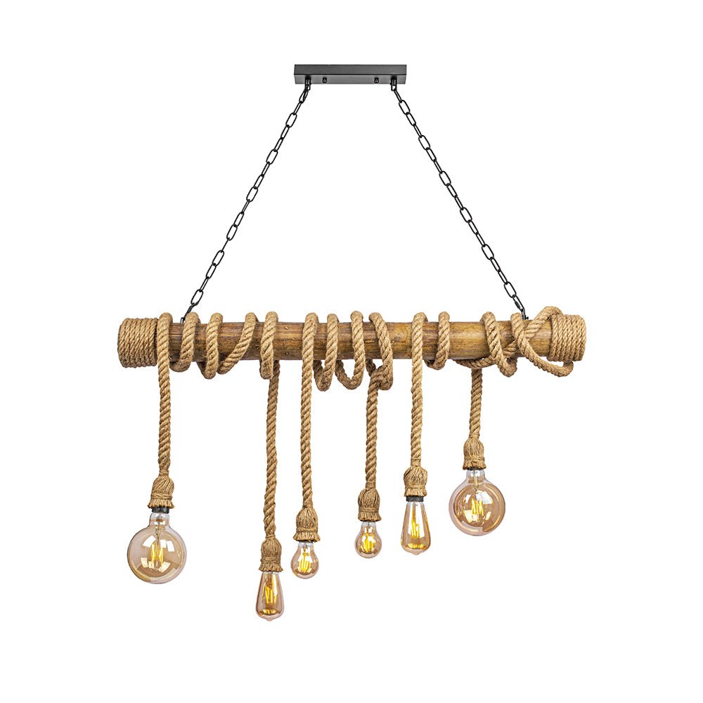 Bamboo and hemp rope rod chandelier with 6xe27 main