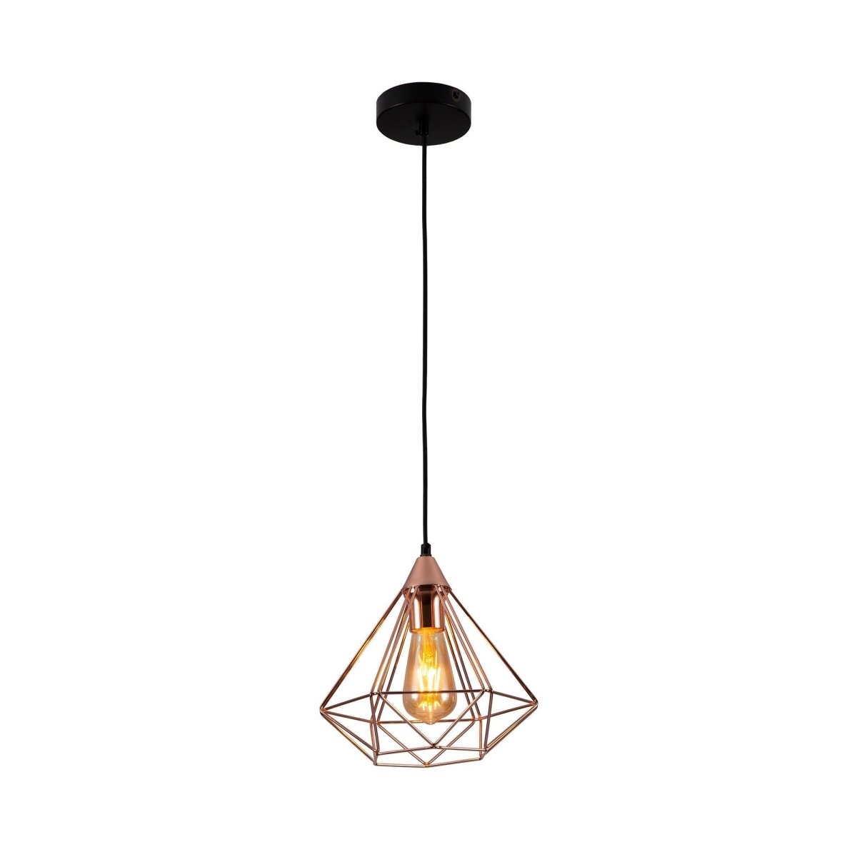 Rose gold metal cage pendant light l with e27 main