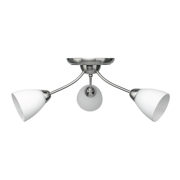 White glass chrome semi-flush ceiling light with 3xE27 main