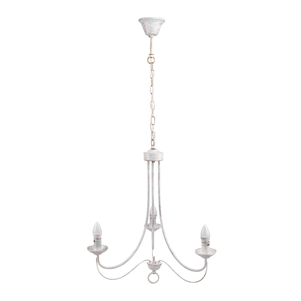 White metal 3 arm chandelier with 3xe14 main