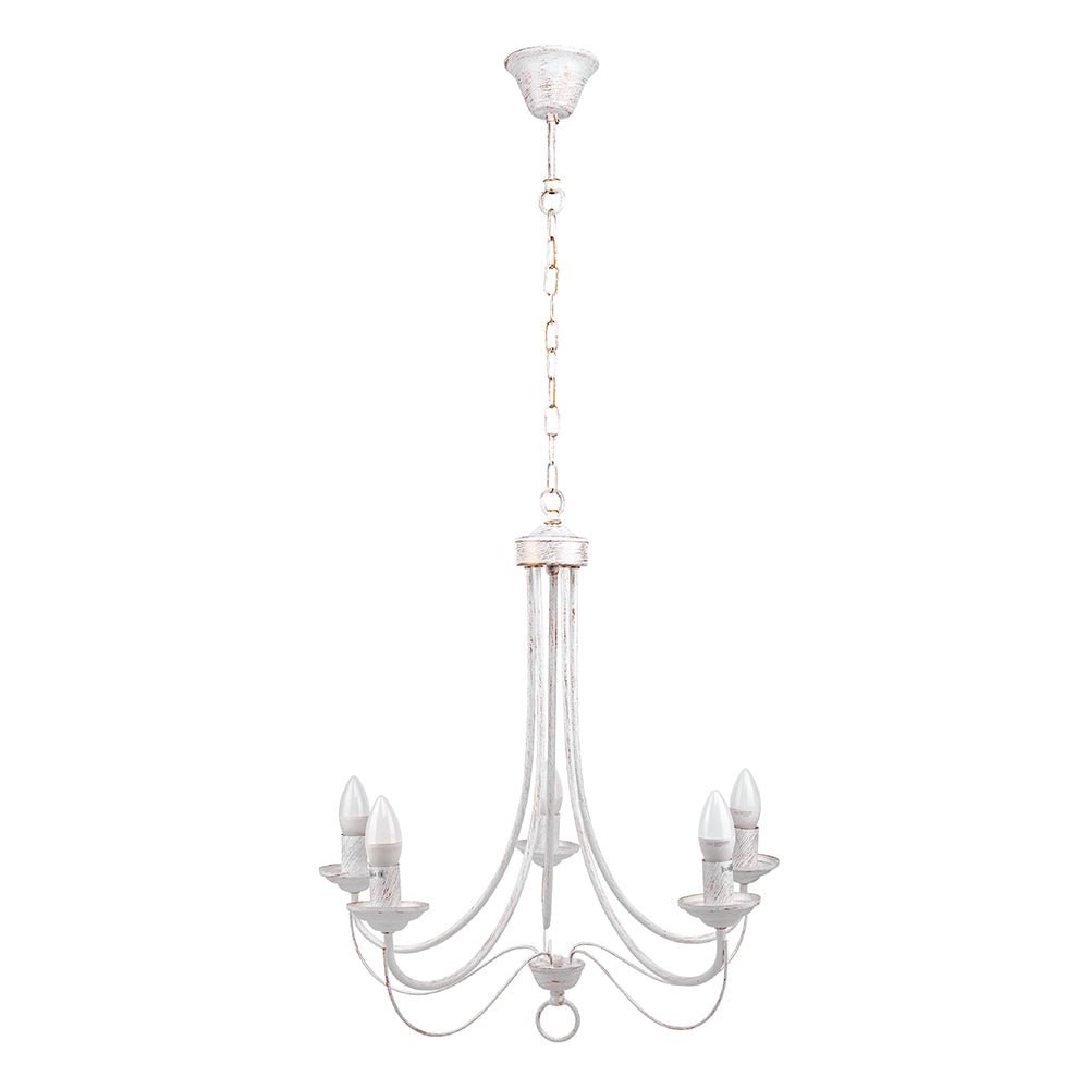 White metal 5 arm chandelier with 5xe14 main
