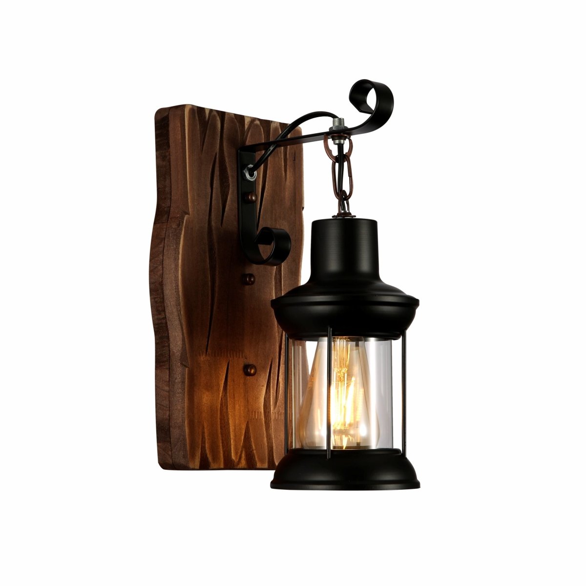 Main image of Iron and Wood Glass Cylinder Wall Light E27 | TEKLED 159-17850