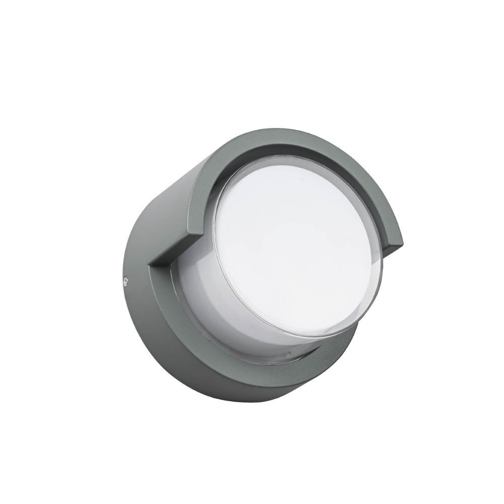 Main image of LED Diecast Aluminium Round Hood Wall Lamp 12W Warm White 3000K IP54 Anthracite Grey | TEKLED 182-03352