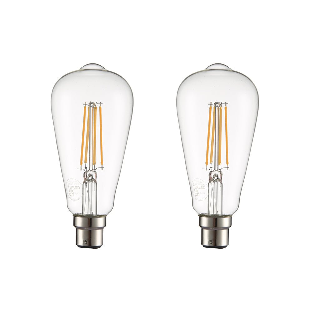 Main image of LED Dimmable Filament Bulb ST64 Edison B22 Bayonet Cap 6.5W 806lm Warm White 2700K Clear Pack of 2 | TEKLED 583-150332