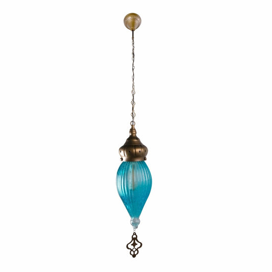 Main image of Moroccan Style Antique Brass and Blue Glass Pendant Light E27 | TEKLED 158-195581