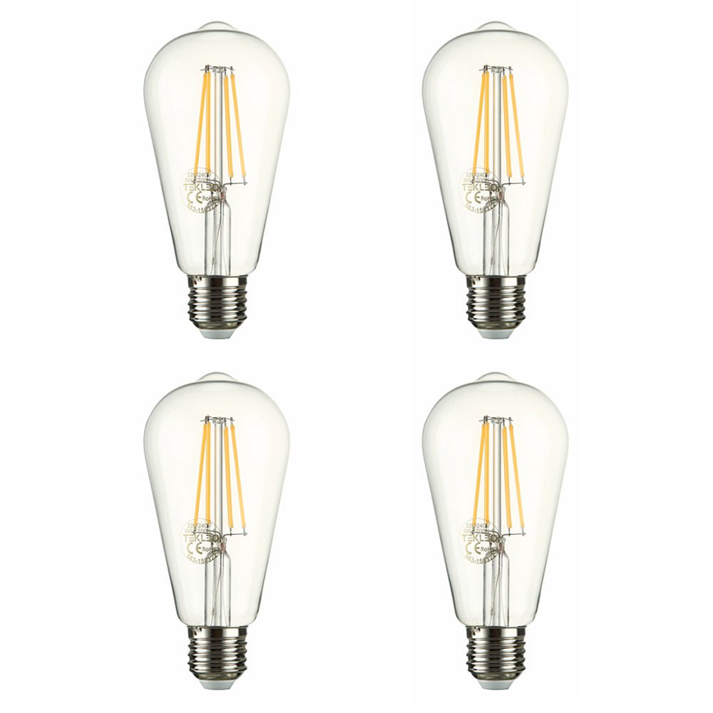 Close up of led dimmable filament bulb edison st64 e27 edison screw 6w 600lm warm white 2700k clear pack of 4