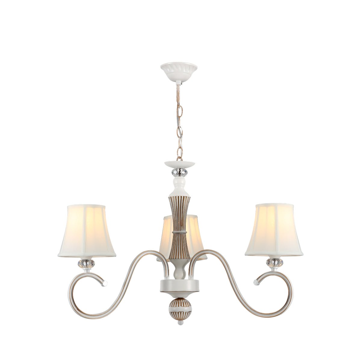 Main image of Off White Fabric Shaded Gold Aged Ivory Traditional Retro Vintage Classic Chandelier Ceiling Light with 3xE14 Fitting | TEKLED 159-17834