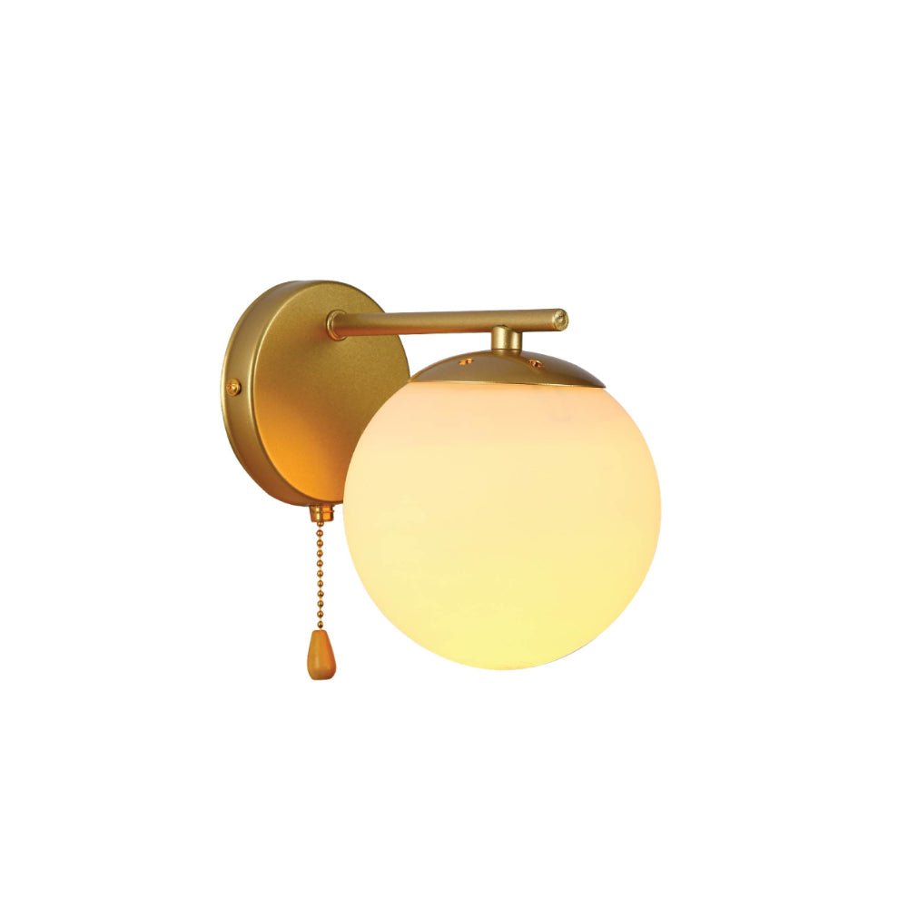 Main image of Opal Globe Glass Gold Metal Body Vintage Retro Wall Light with Pull Down Switch E27 Fitting | TEKLED 151-19780