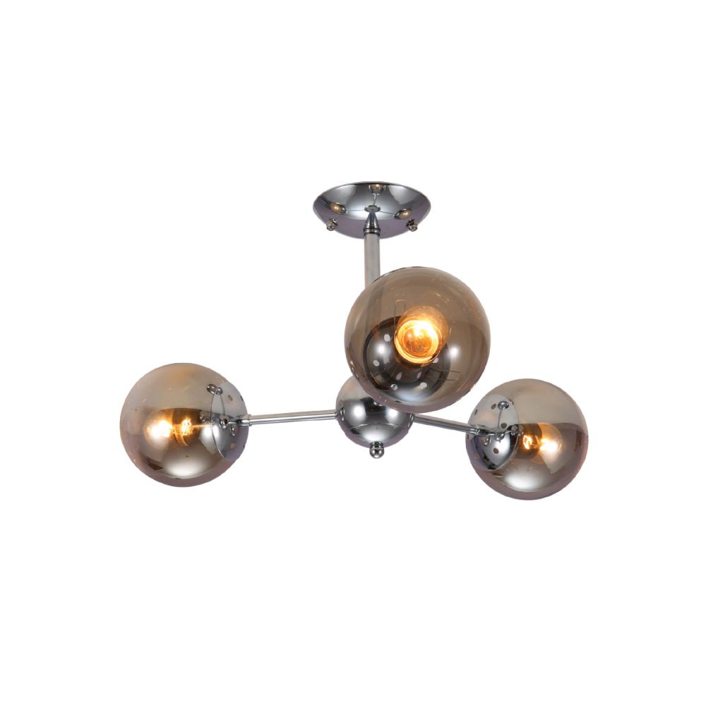 Main image of Smoky Globe Glass Chrome Metal Body Sputnik Molecule Modern Ceiling Light with E27 Fittings | TEKLED 159-17684