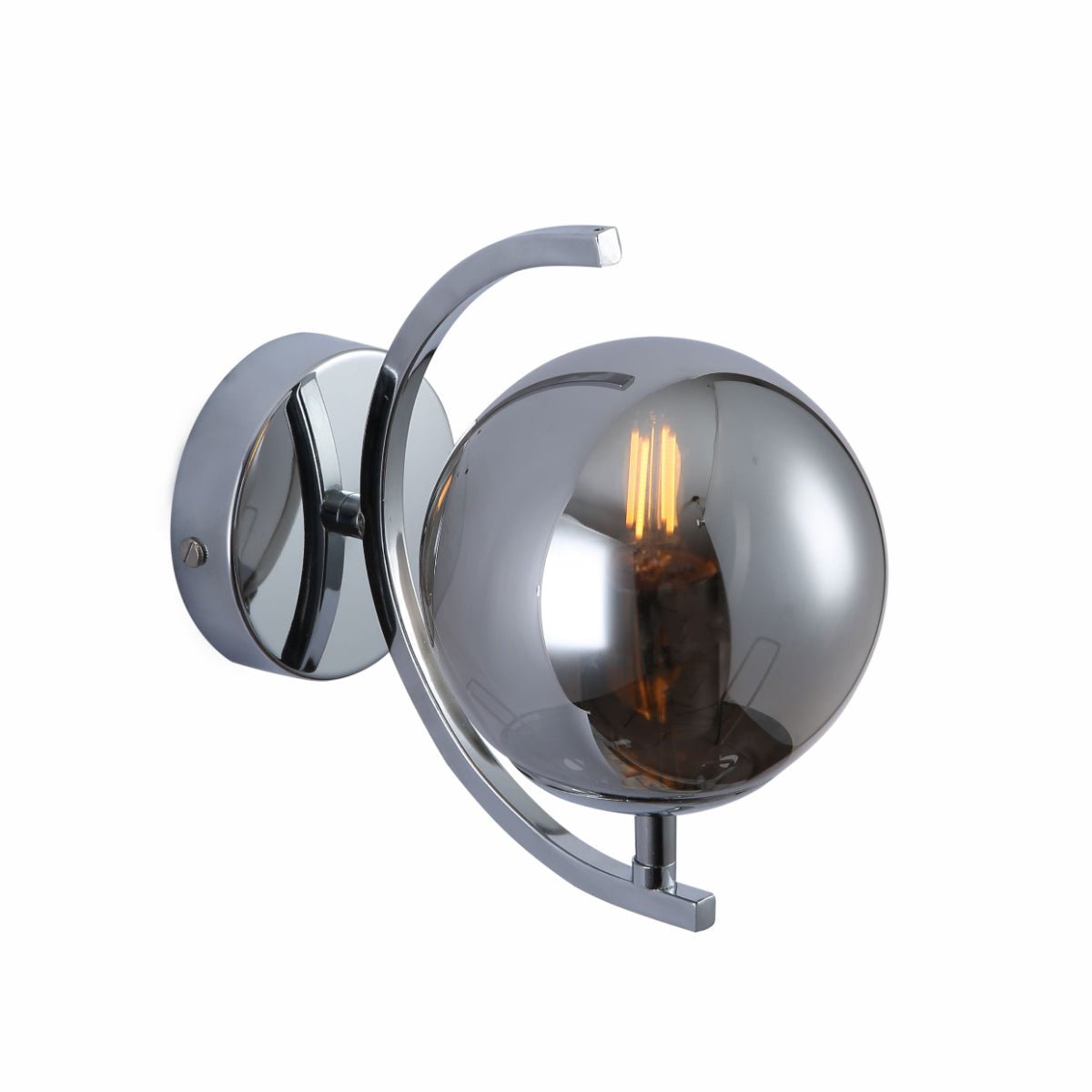 Main image of Smoky Globe Glass Crescent Chrome Metal Modern Wall Light with E27 Fitting | TEKLED 151-19808