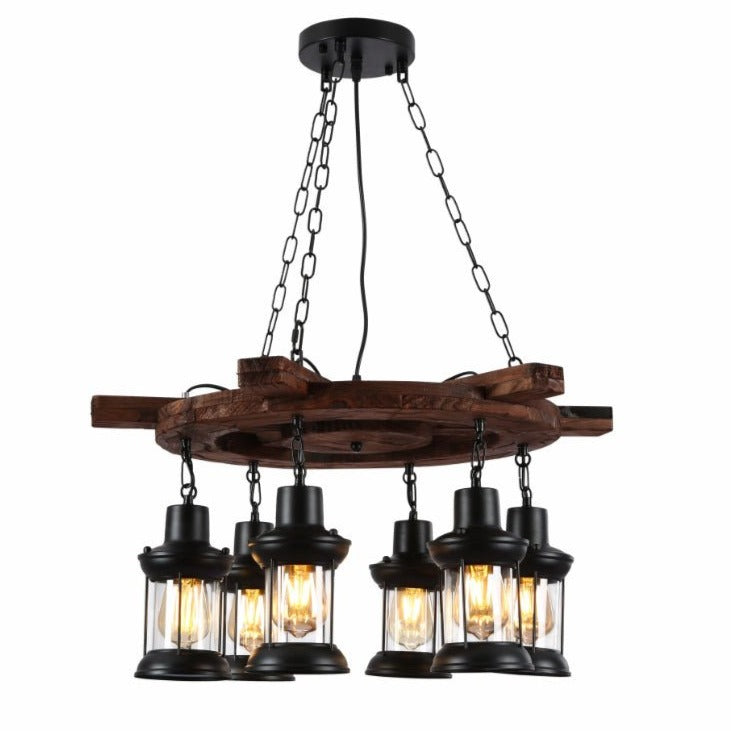 Main image of Wood Nautical Marine Lamp Wheel Rustic Chandelier Ceiling Light with 6xE27 Fittings | TEKLED 158-17669