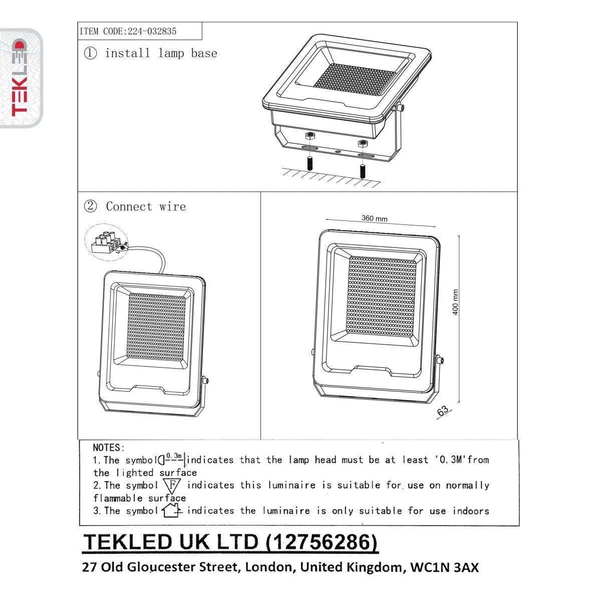 User manual for LED Floodlight SMD 3030 Uk 200W Cool White 4000K IP65
