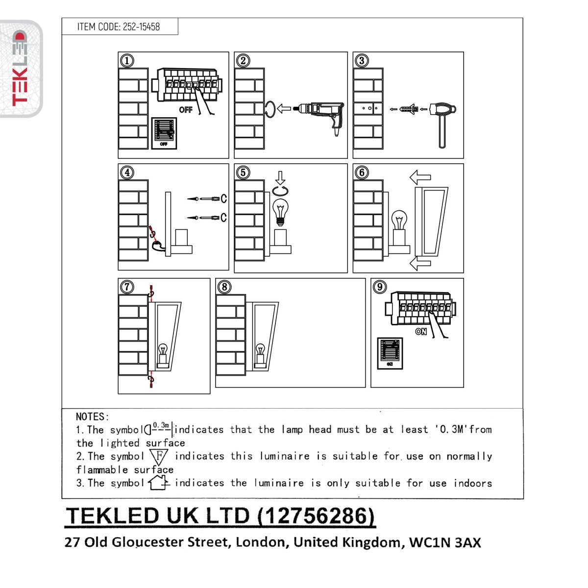 User manual for Modern Lantern Trapezium Cuboid Wall Lamp Upward Base Matt Black&White Clear Glass E27