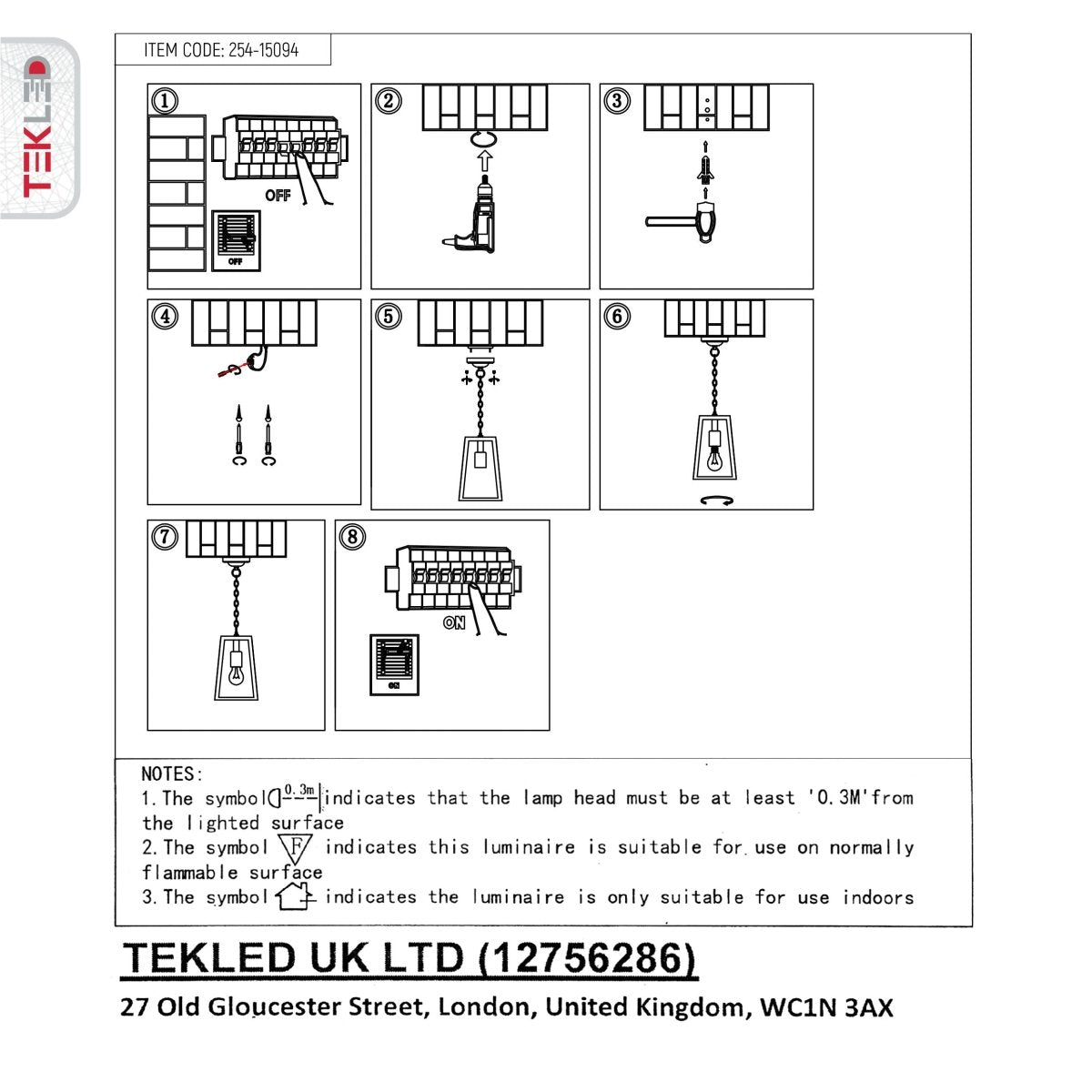 User manual for Trapezoidal Pendant Ceiling Lamp Matt Black Clear Glass E27