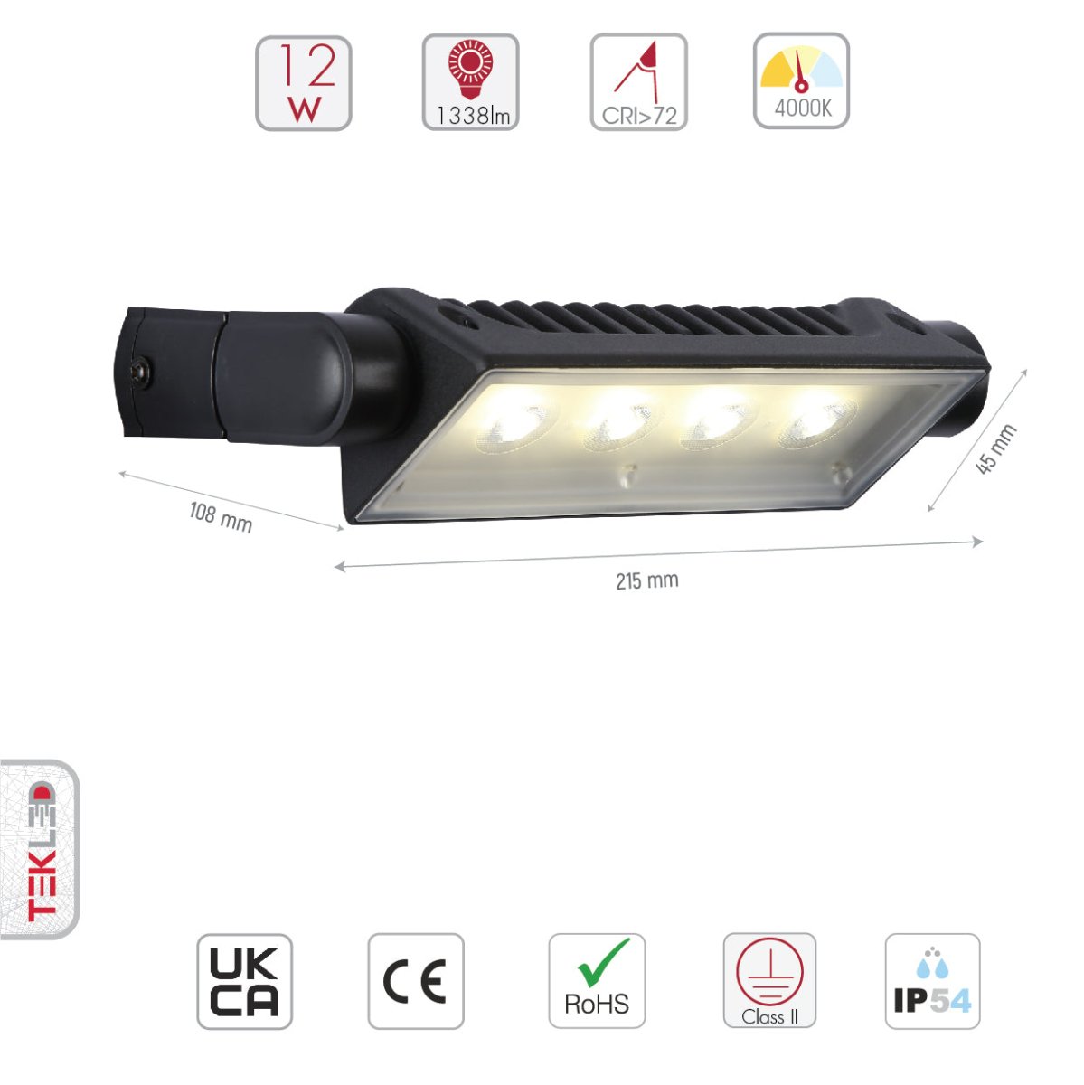 Size and specs of LED Wallwasher Wall Light 12W Cool White 4000K IP54 Black | TEKLED 182-03274
