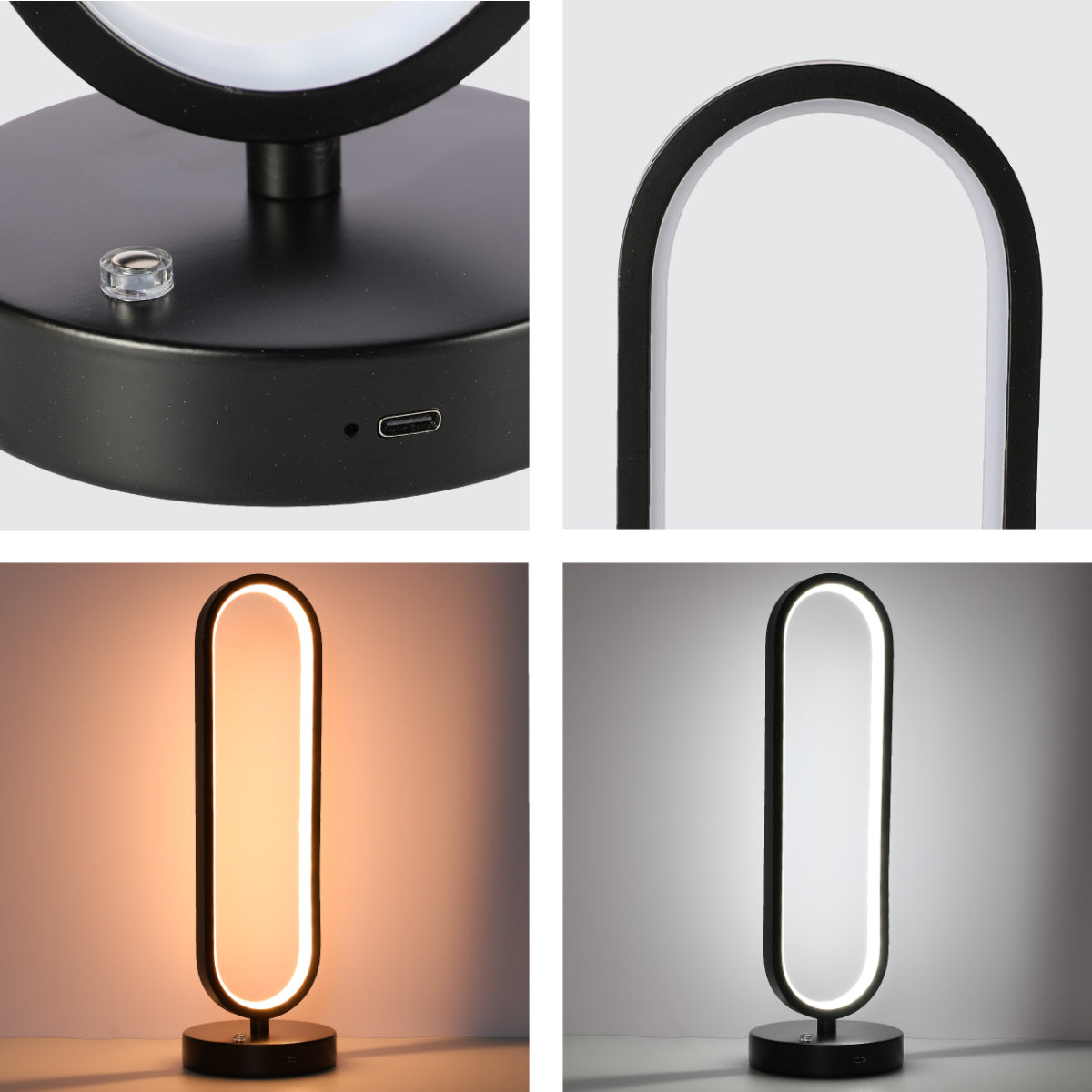 Close shots of Minimalist Oval Table Lamp with 3 CCT LED - Black Finish 130-03643