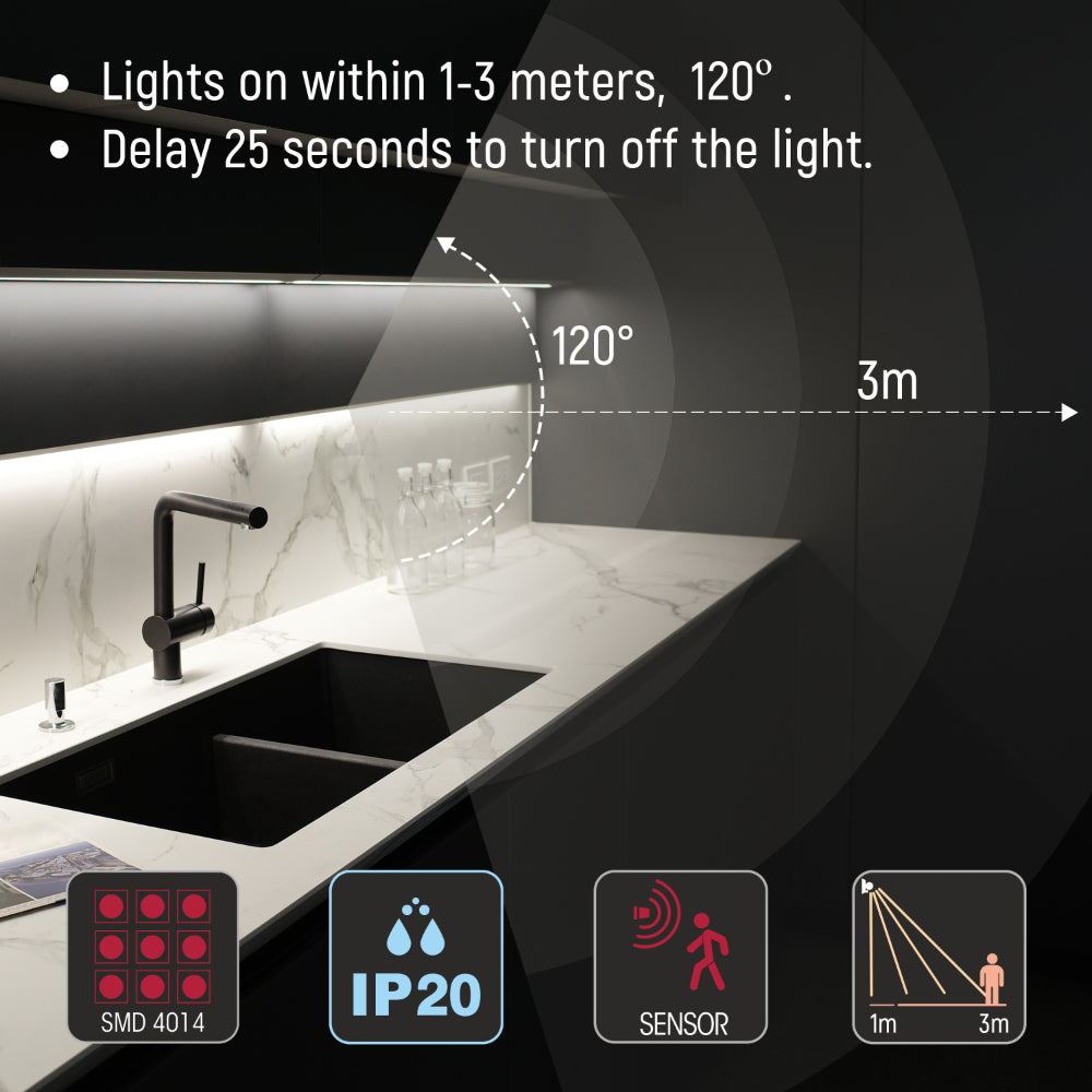 Living room kitchen bedroom use of TEKLED Motion Sensor LED Cabinet Light with Rechargeable Battery | TEKLED 116-03327