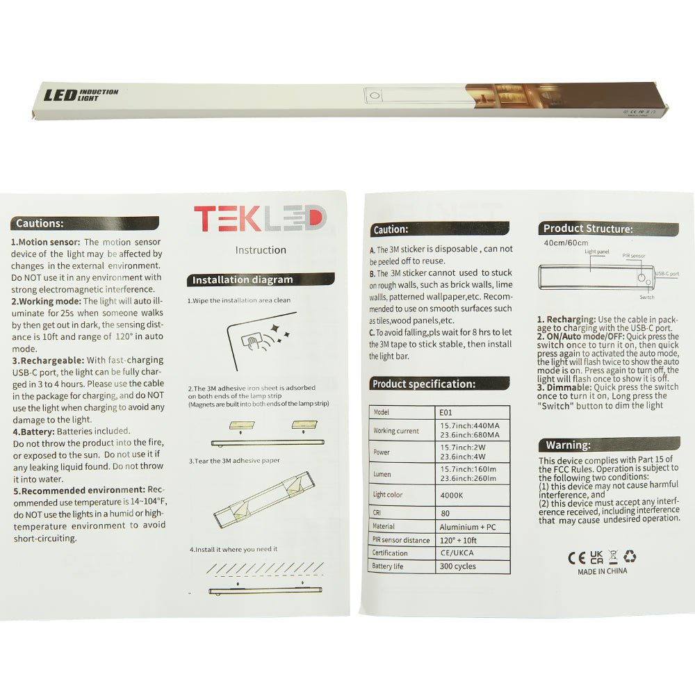 User manual for TEKLED Motion Sensor LED Cabinet Light with Rechargeable Battery | TEKLED 116-03333