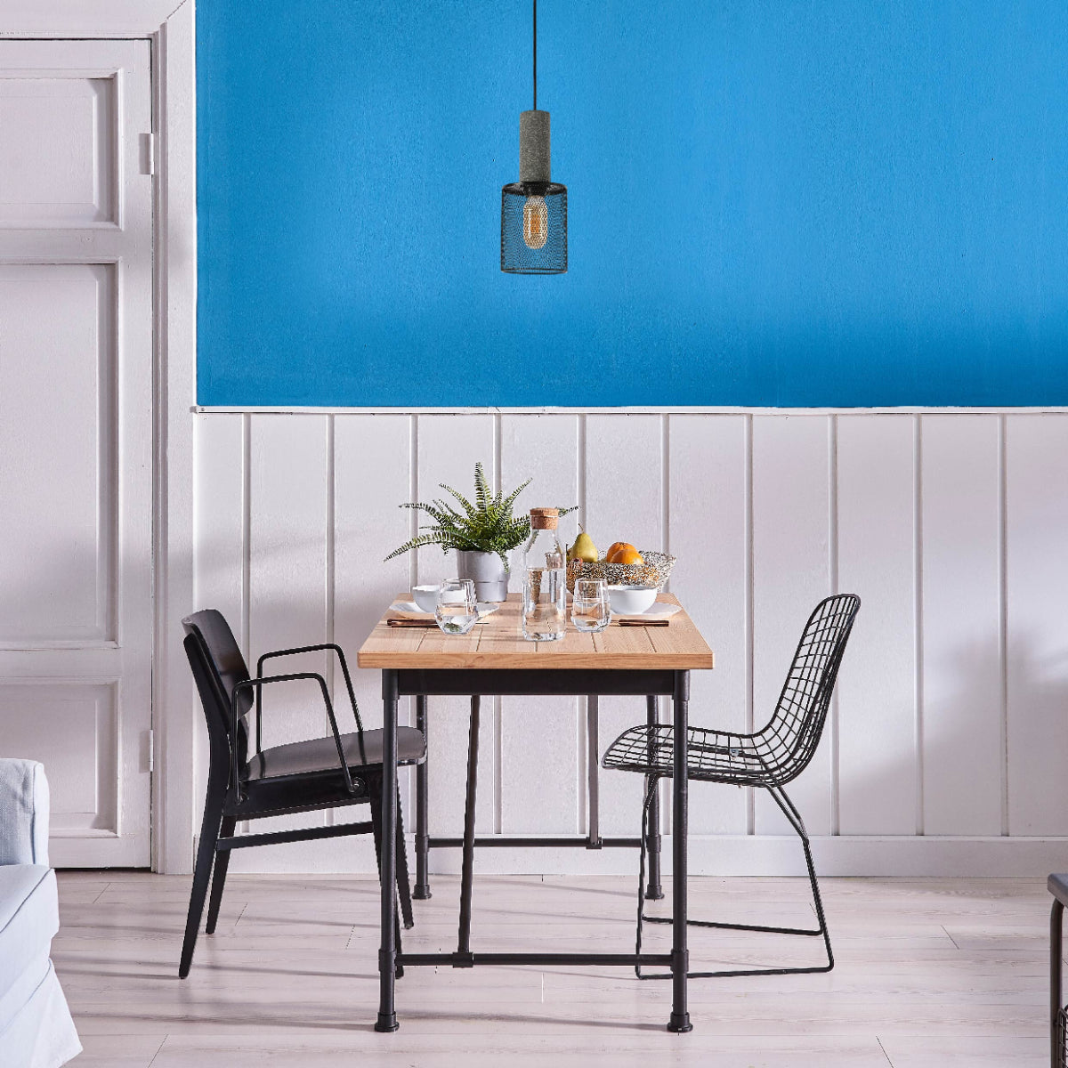 Quartet of Textured Concrete Pendant Lights with Metal Shades - TEKLED 150-19056 in play