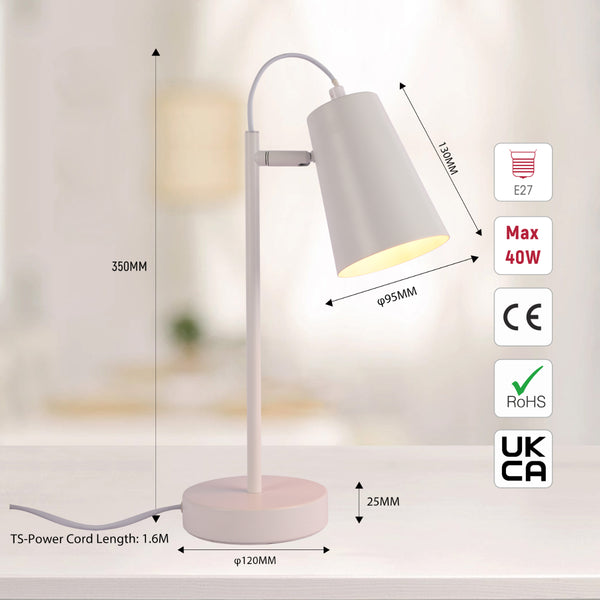 Size and certifications of Sleek Cut Cone Desk Lamp in Vibrant Colors - Modern Elegance 130-03666