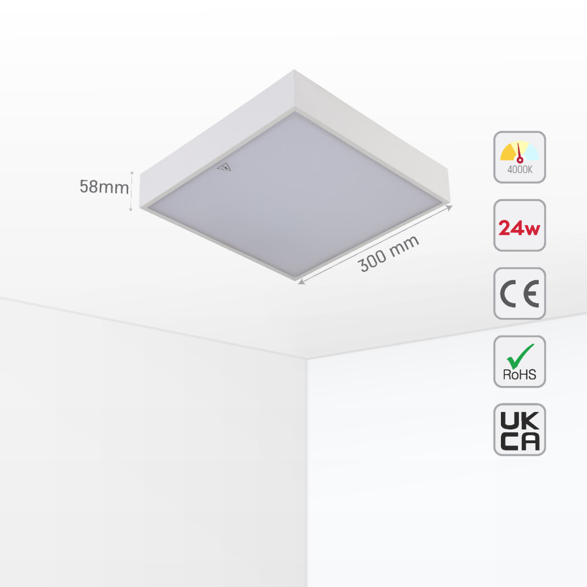 Size and certifications of Sleek LED Bulkhead Light IP65 Ceiling Wall Interior Exterior 24W 4000K White 181-15362