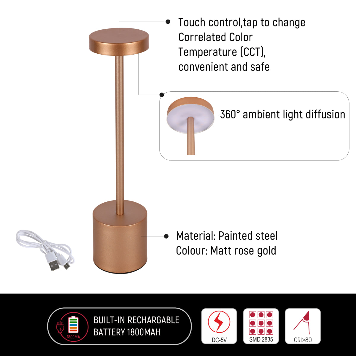 Close shots of Sleek Portable LED Column Lamp with CCT Control 130-03742