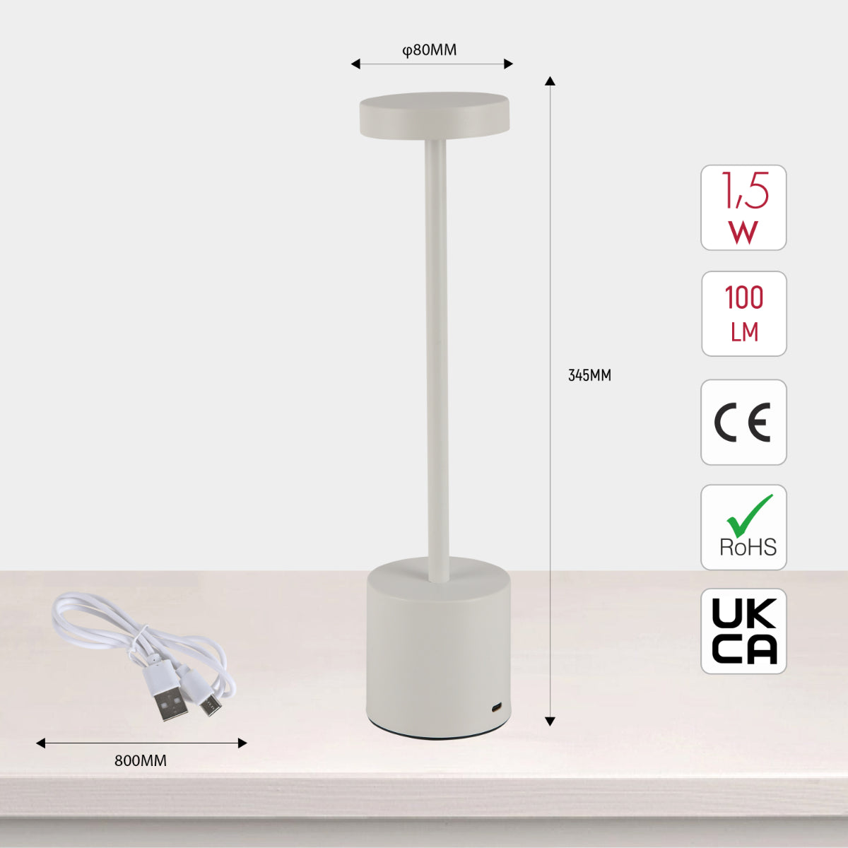 Size and certifications of Sleek Portable LED Column Lamp with CCT Control 130-03744