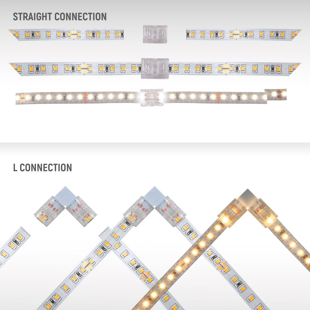 Staright and L connection of LED Strip Light 120pcs 2835 LED 5W 1A 24Vdc 10mm 5m IP65 Waterproof 3000K Warm White 4000K Cool White 6500K Cool Daylight | TEKLED 582-032730