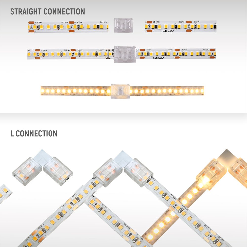 Staright and L connection of LED Strip Light 180pcs 2835 LED 10W 2A 24Vdc 10mm 5m IP20 3000K Warm White 4000K Cool White 6500K Cool Daylight | TEKLED 582-032724