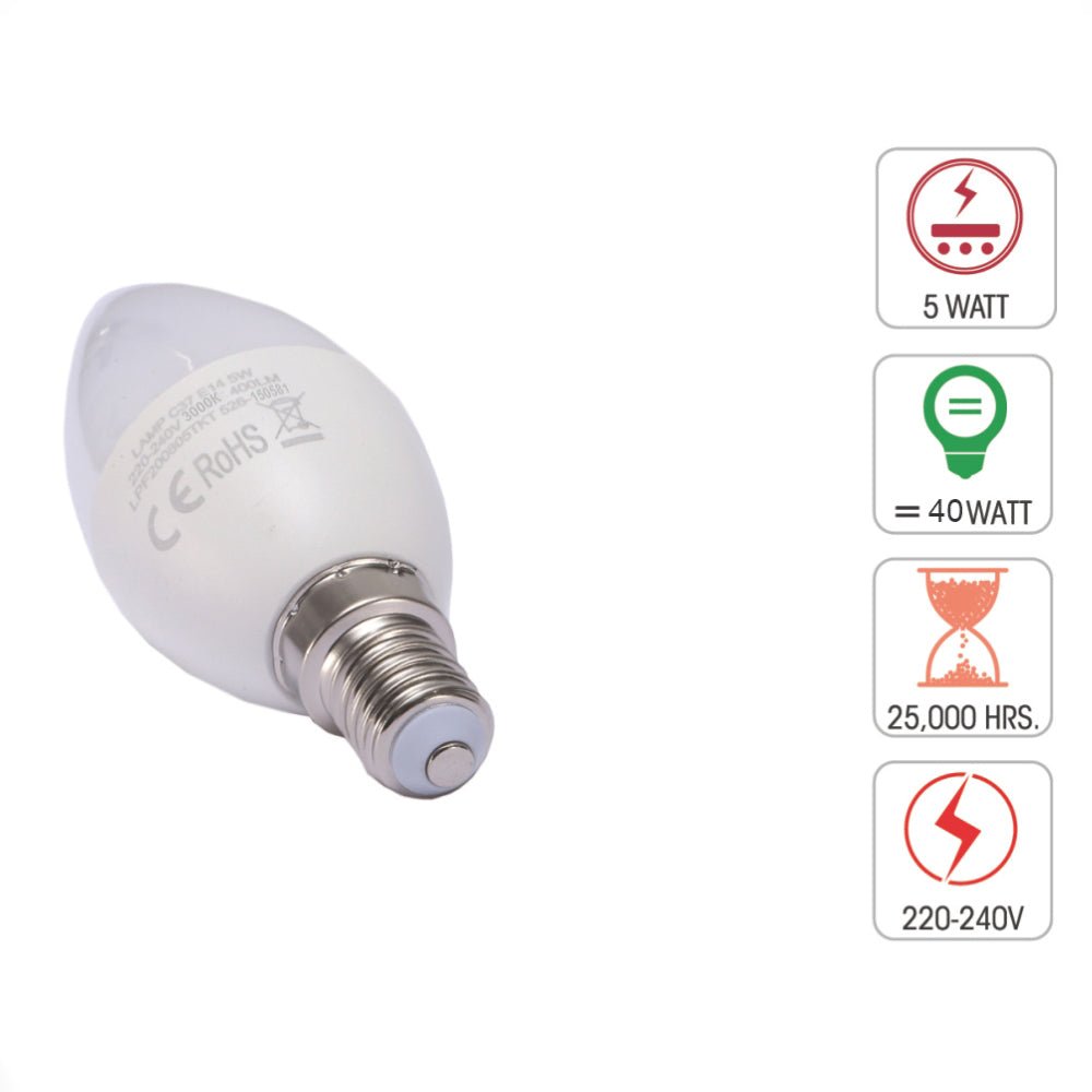 Technical specifications of Vela LED Candle Bulb C37 Dimmable E14 Small Edison Screw 5W Cool Daylight 6500K Pack of 6
