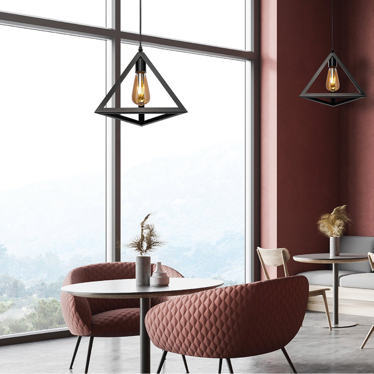 More interior usage of Black Metal Pyramid Cage Pendant Ceiling Light with E27 | TEKLED 150-17948