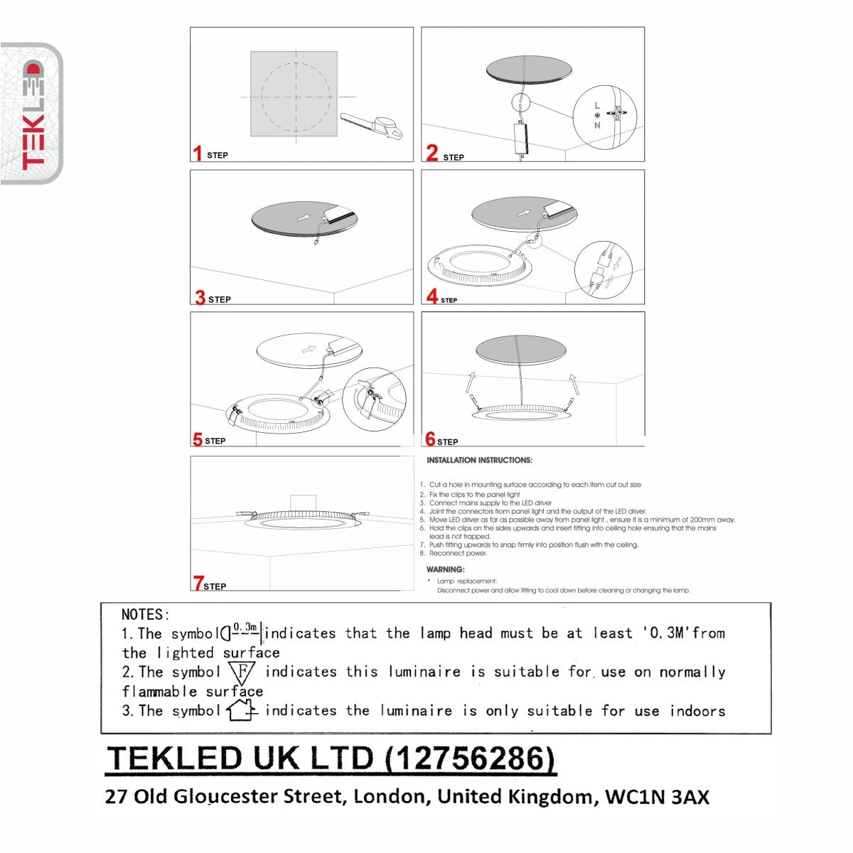 User manual and box content of downlight led round slim panel light 18w 3000k warm white d220mm