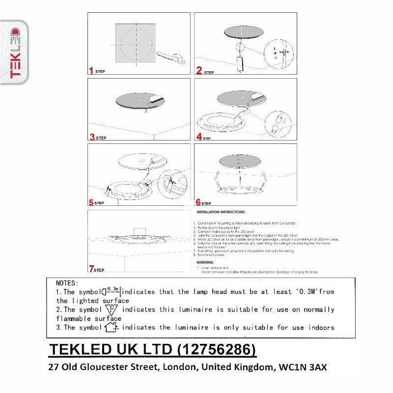 User manual and box content of downlight led round slim panel light 3w 3000k warm white d85mm